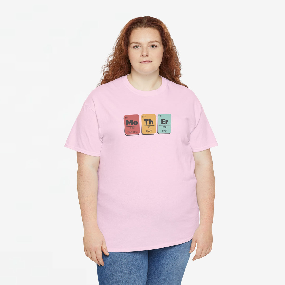 Lichtroze oversized T-shirt met ronde hals en elementenprint (Mo Th Er) op borst
