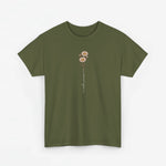 T-shirt kaki groen met kleine bloemenprint centraal op de borst