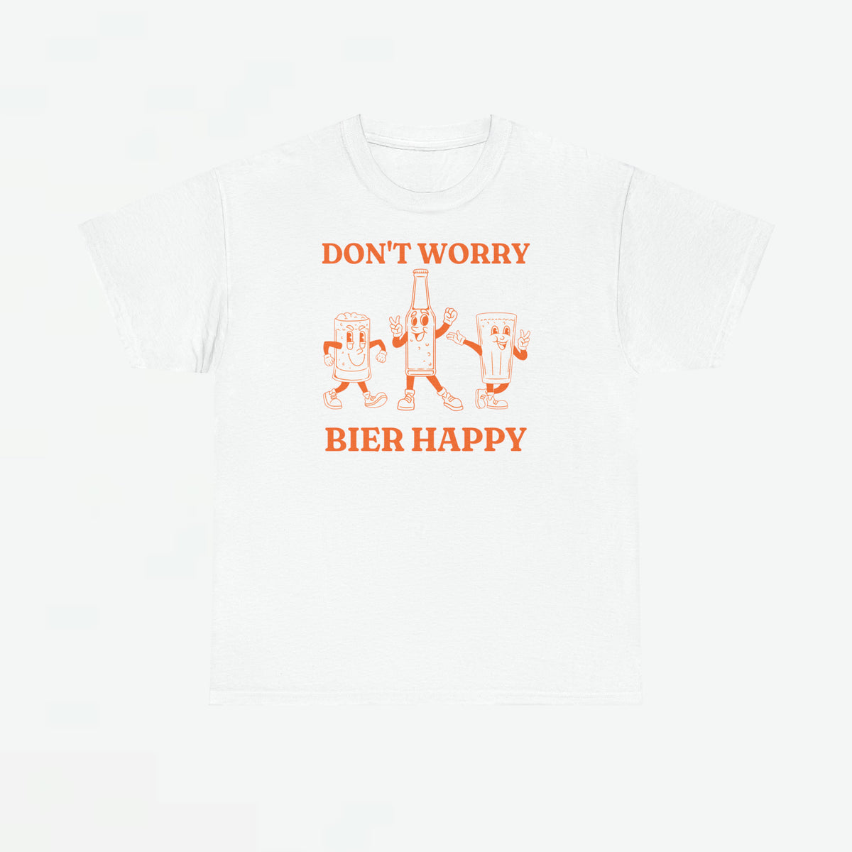 Wit oversized T-shirt met kleine borstprint ‘DON’T WORRY’ en ‘BIER HAPPY’