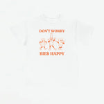 Wit oversized T-shirt met kleine borstprint ‘DON’T WORRY’ en ‘BIER HAPPY’