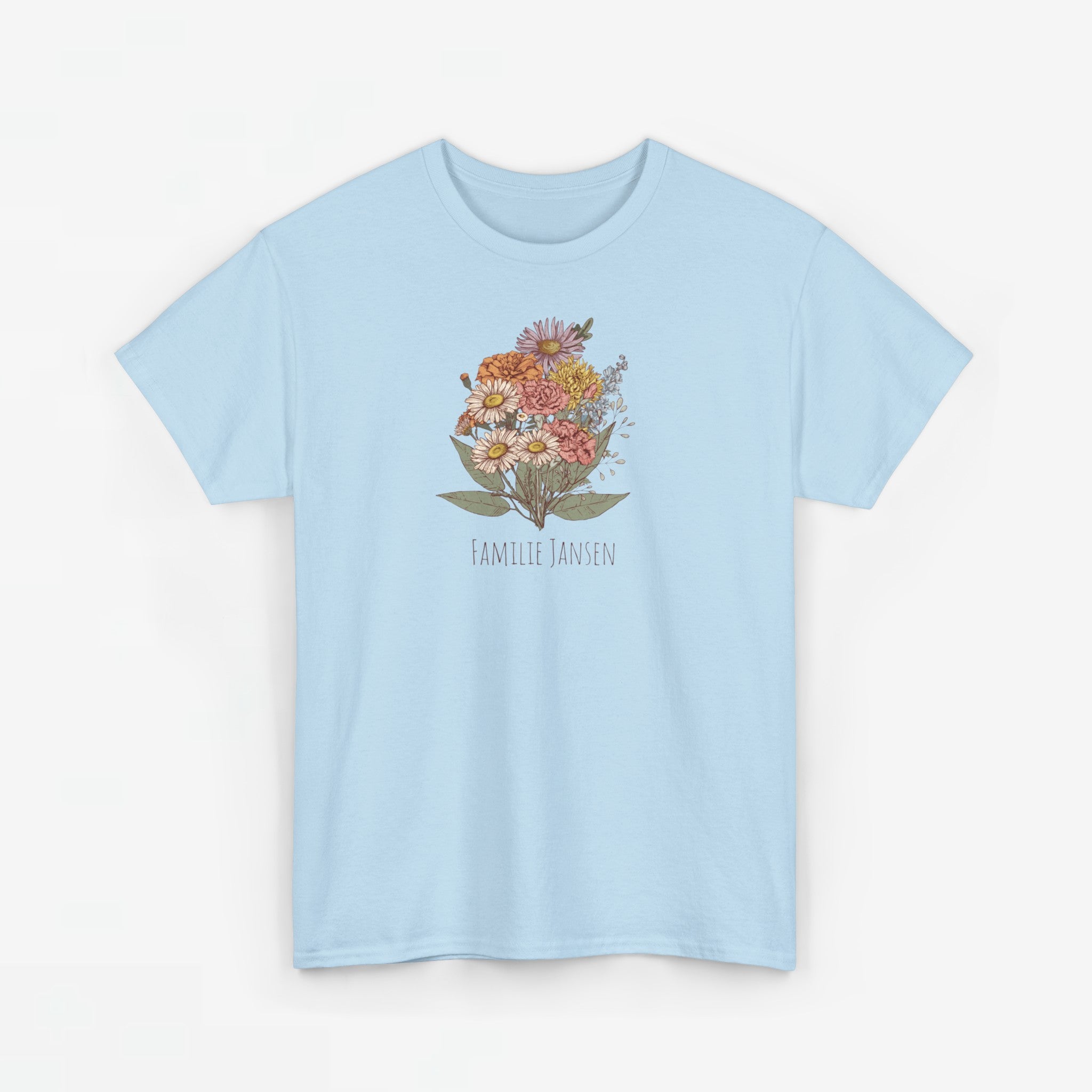 Gepersonaliseerde Moederdag Mama Cadeau - T-shirt - Familie Bloemen boeket met geboortemaand bloemen (zwarte tekst)