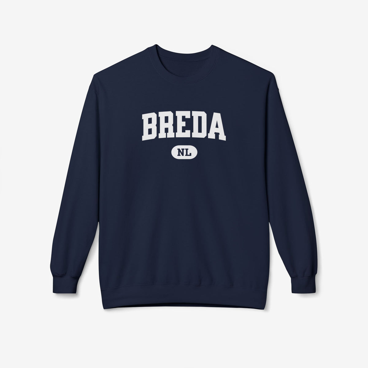 Varsity sweater met ronde hals, Breda-bedrukking en NL-badge, navy