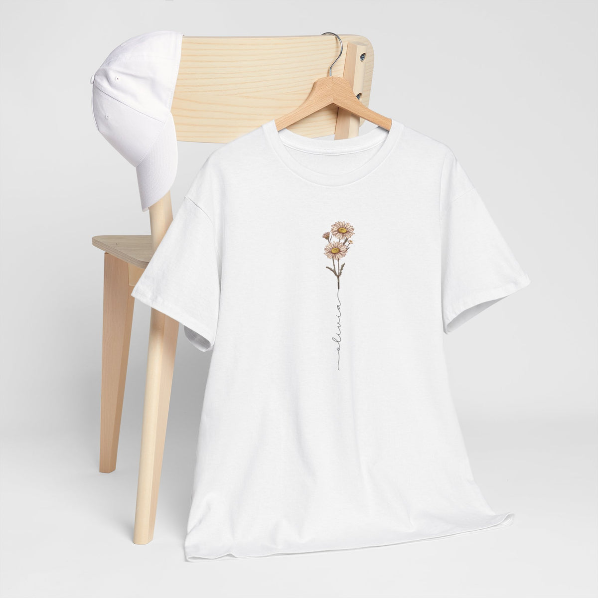 Wit T-shirt met ronde hals en bloemprint met slingerende tekstlijn