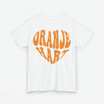 Witte T-shirt met grote oranje rugprint in hartvorm