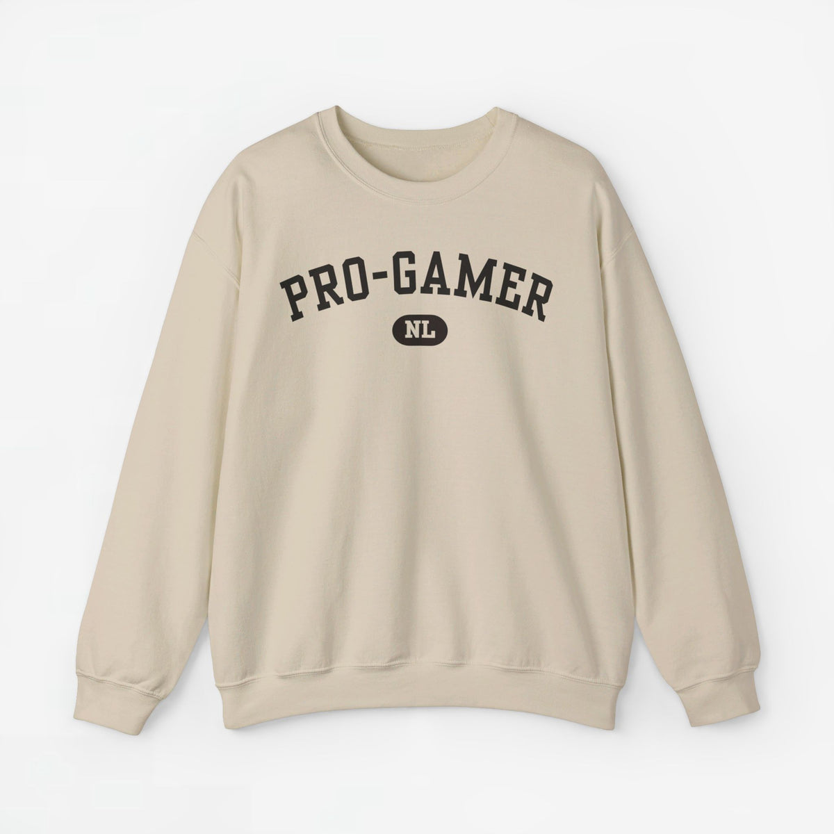 Beige trui met ronde hals en PRO-GAMER print met NL-logo