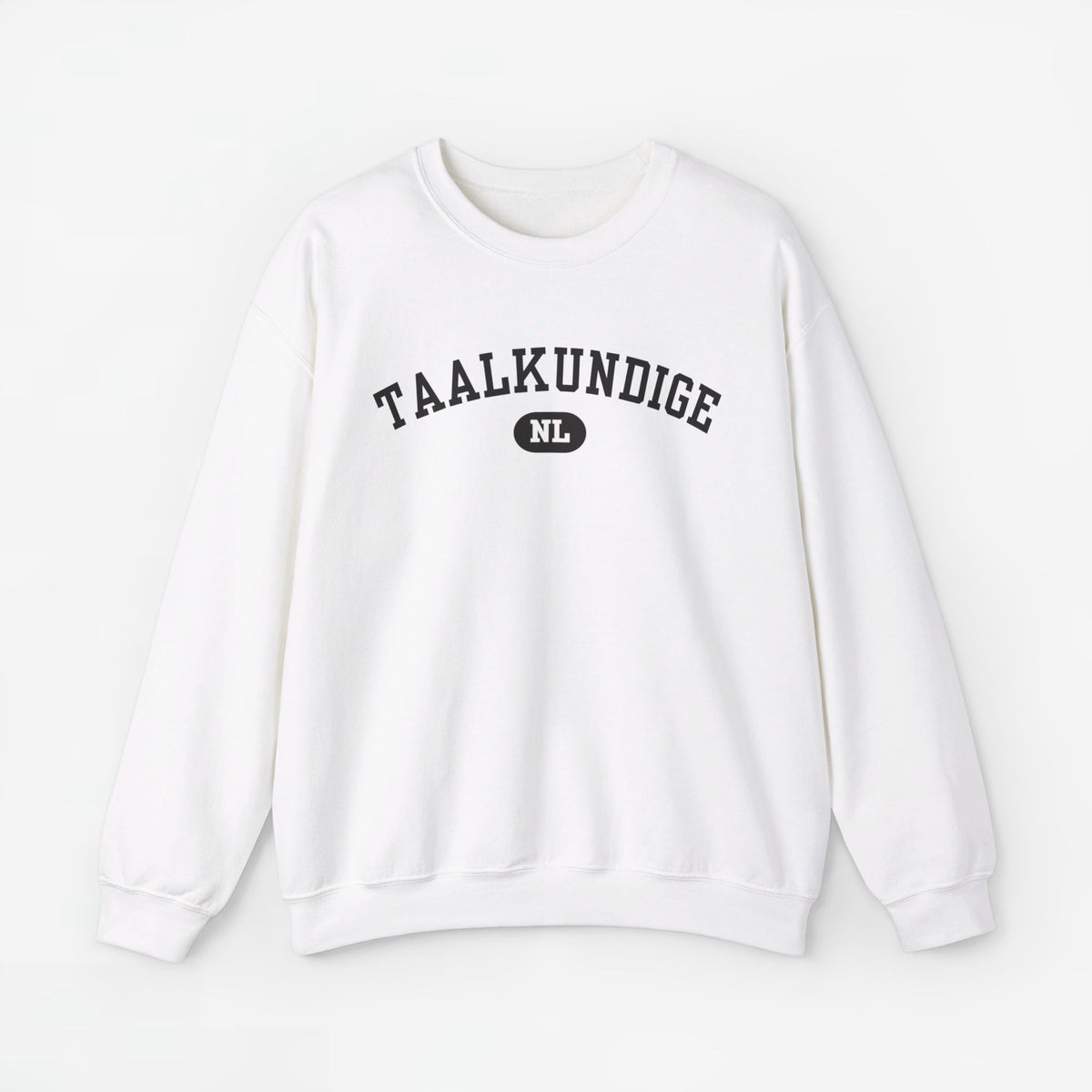 Taalkundige trui met borstprint TAALKUNDIGE en NL-logo, wit