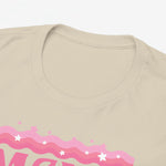 Beige oversized t-shirt met ronde hals en roze MAMA-print-detail