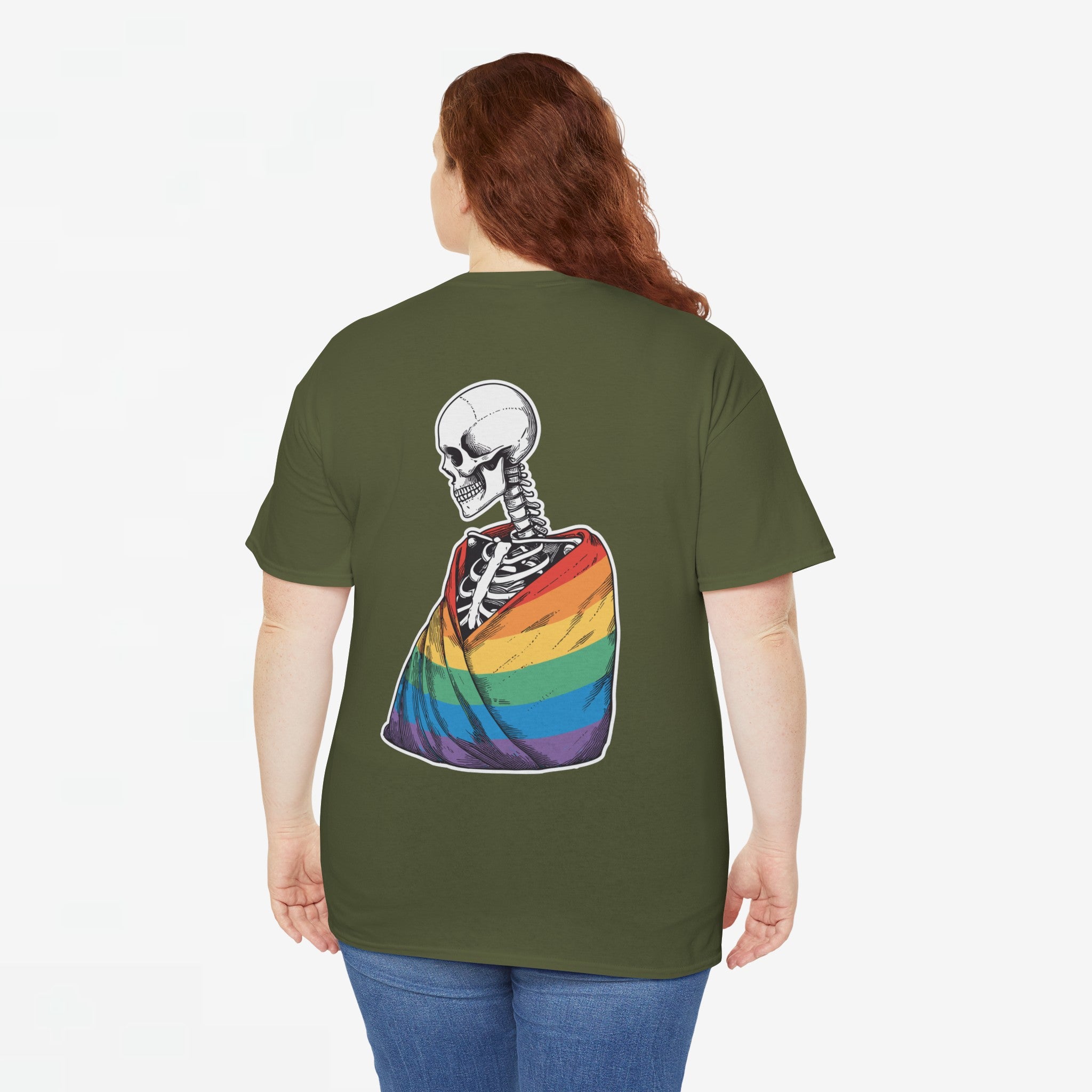 Gay Pride T-shirt - Skelet Regenboog Pride Vlag - Back Print - Oversized #76
