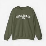 Groene sweater met ronde hals en lange mouwen, HOOGLEERAAR-print met NL-logo op borst