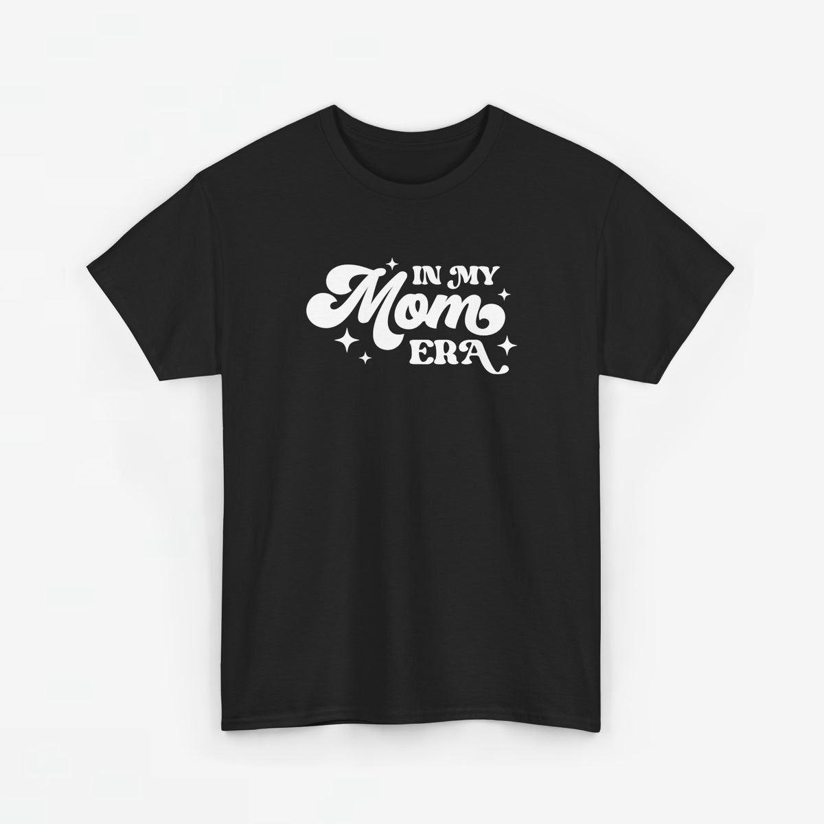Zwart oversized T-shirt met opdruk “In My Mom Era” op borst