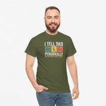 Militairgroene oversized T-shirt met tekstprint 'I TELL DAD' en 'PERIODICALLY'.