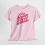 Roze t-shirt met opdruk “BESTE MAMA” in rode tinten en regenboogcirkel