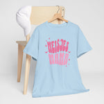 Lichtblauw meisjes T-shirt met roze tekstprint op de borst