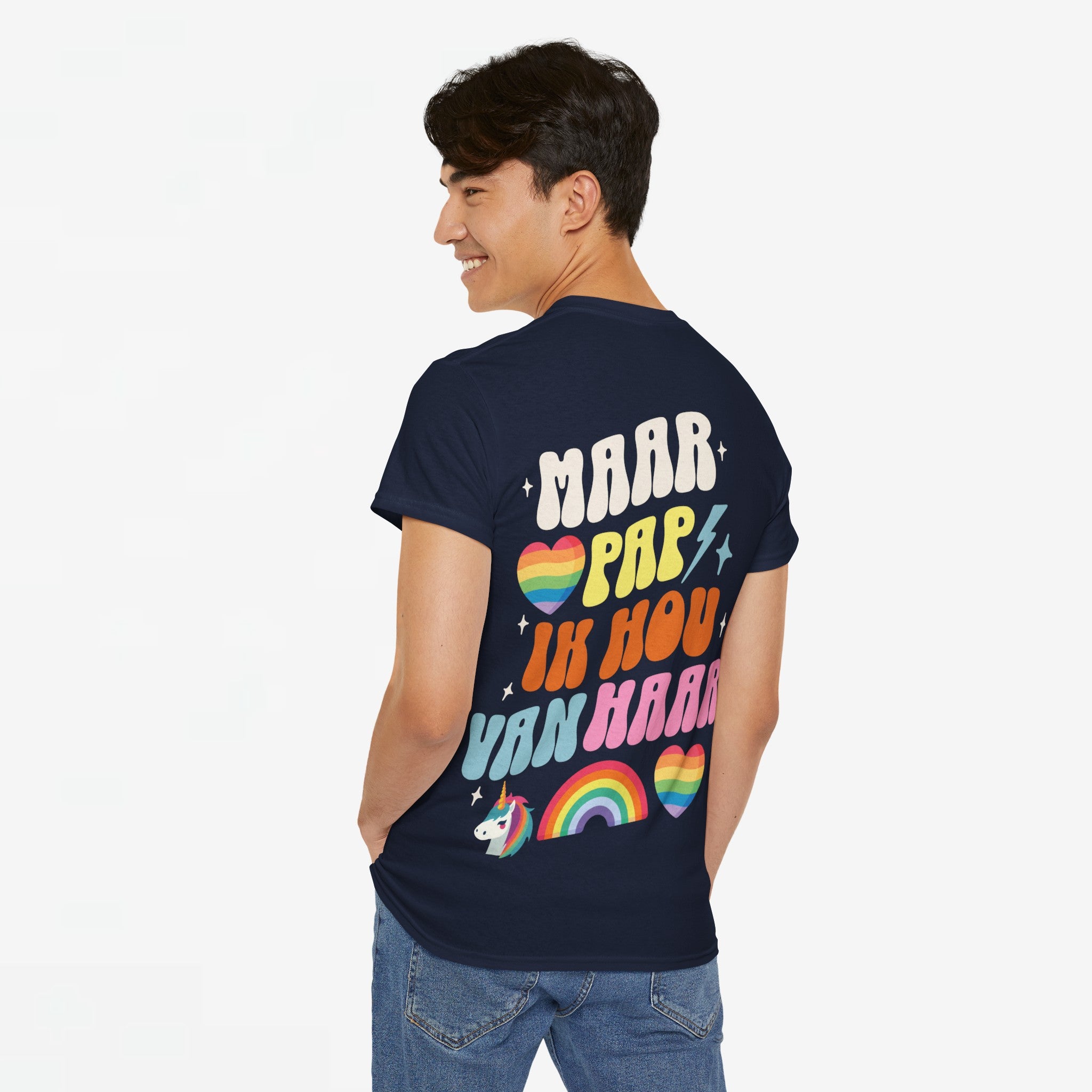 Gay Pride T-shirt - Maar Pap, Ik Hou Van Haar Eenhoorn - Back Print - Oversized Tee