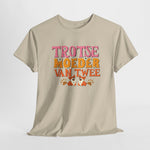 Beige T-shirt met ronde hals en kleurrijke opdruk met dierenillustraties