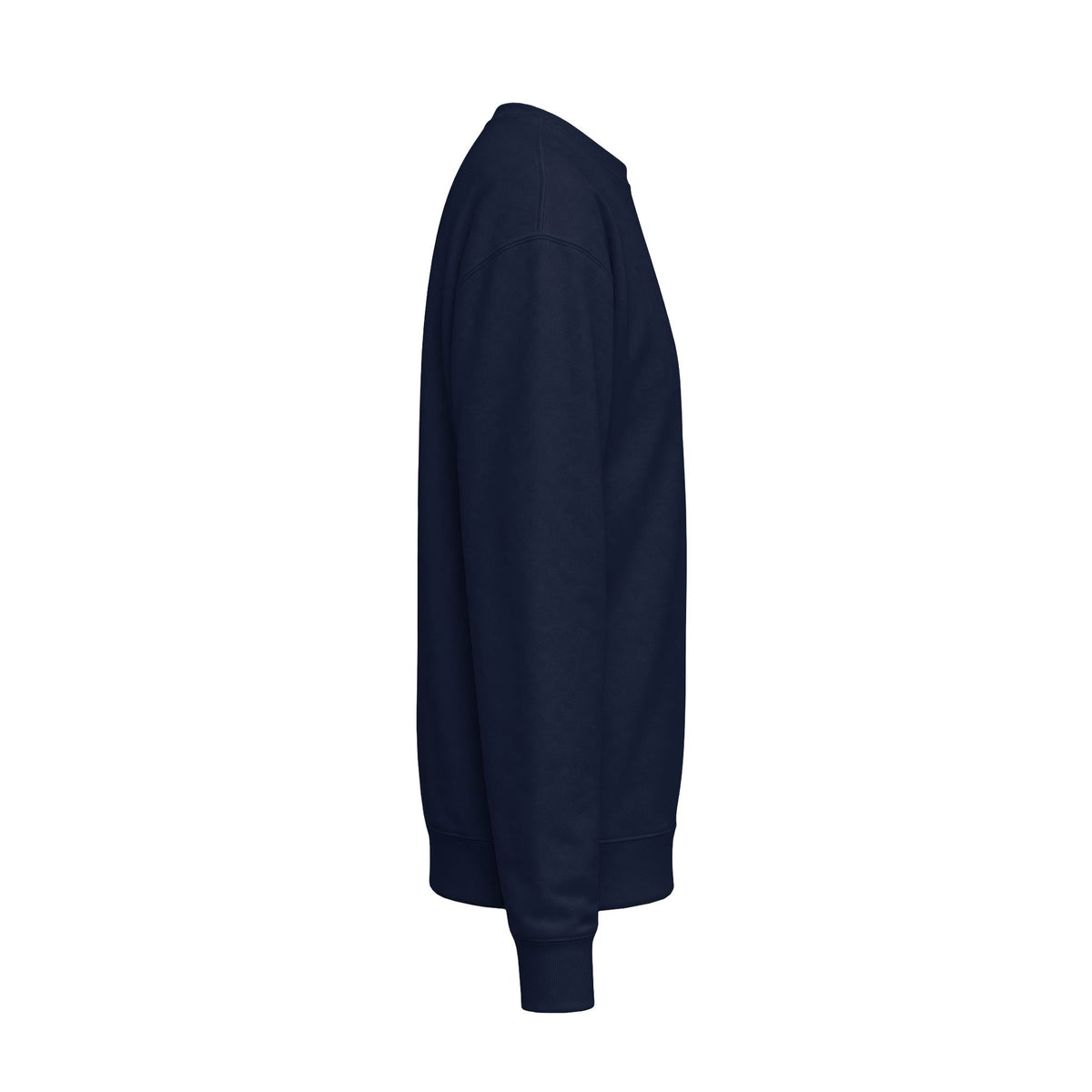 Navy varsity sweater met lange mouwen, geribde manchetten en rechte zoom