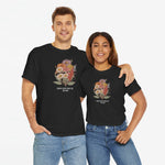 Zwart T-shirt met bloemenboeketprint en gepersonaliseerde tekst