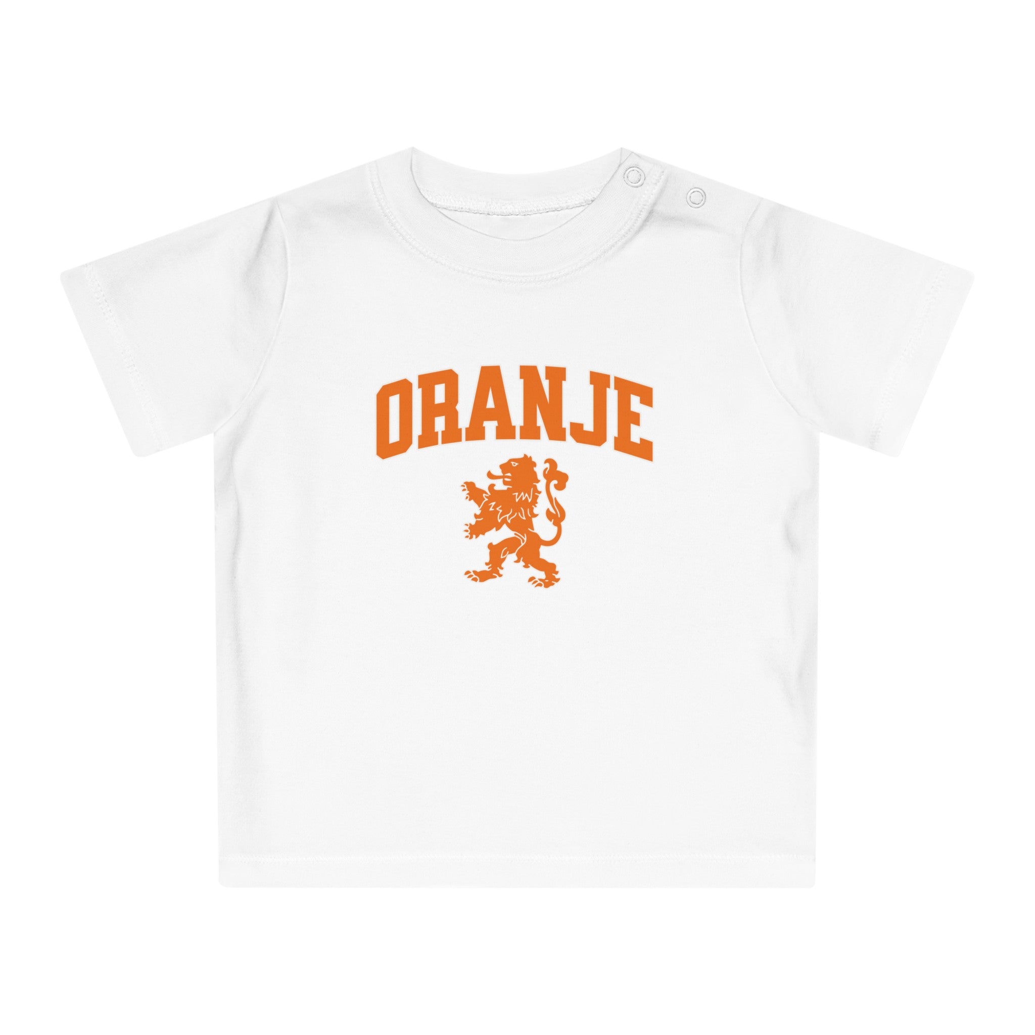 Baby T-shirt voor EK, WK en Koningsdag - ORANJE met Leeuw