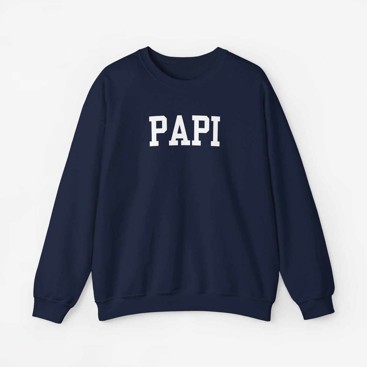 Donkere blauwe sweater met 'PAPI' op de borst