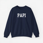 Donkere blauwe sweater met 'PAPI' op de borst