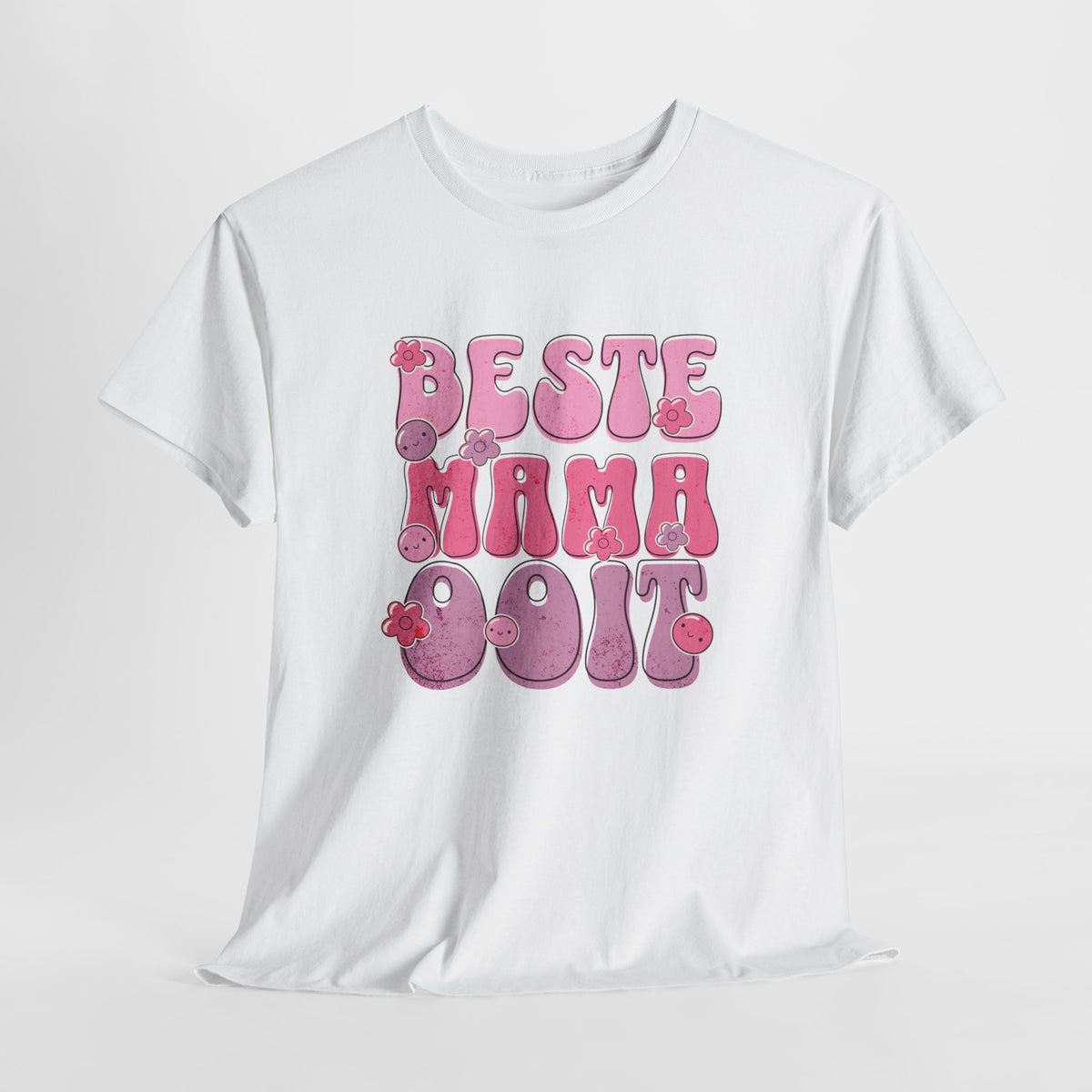 Wit oversized t-shirt met grote roze “BESTE MAMA Ooit”-opdruk vooraan