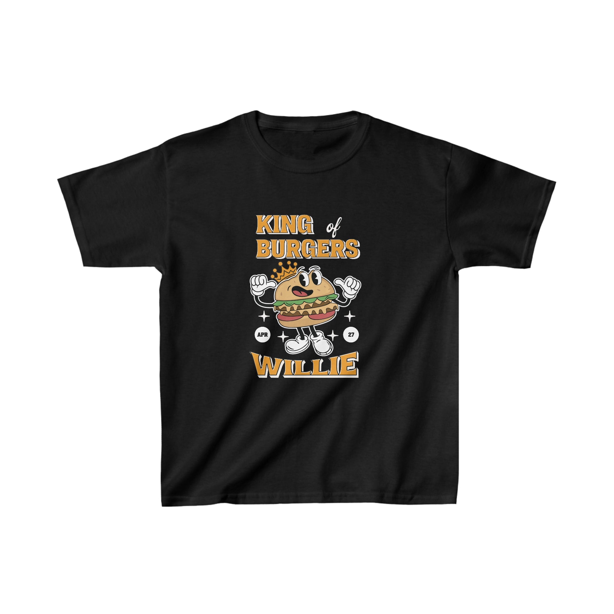 King of Burgers Willie Cartoon | Front Print | Koningsdag Kinder T-shirt | Retro | Jongens