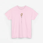 Roze T-shirt met verticale bloemprint op de borst