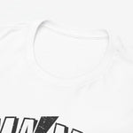 Witte T-shirt halsboord en gladde stof met gedeeltelijke MA$MA-print.
