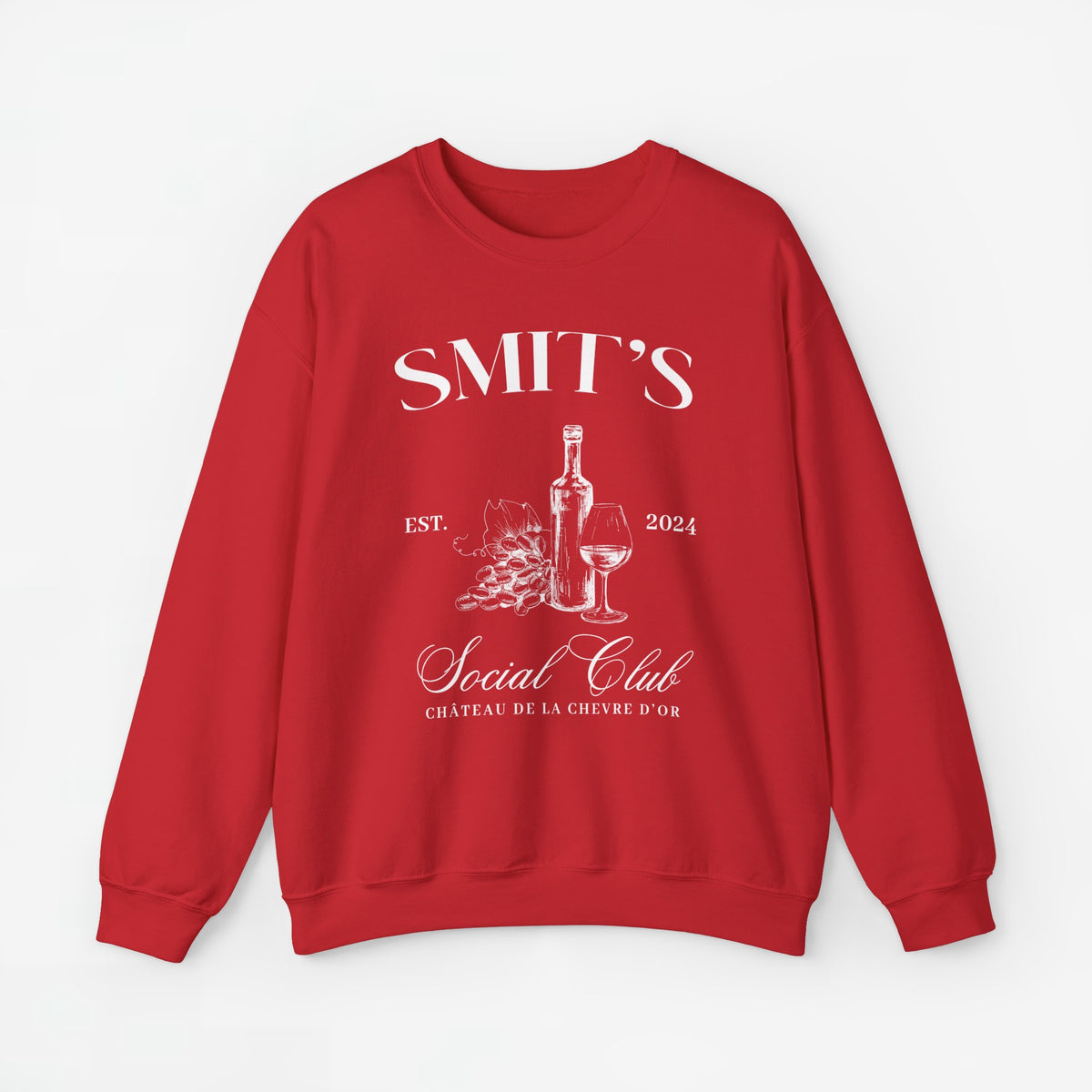 Rode sweatshirt met print “SMIT’S Social Club” en fles/glas