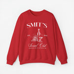 Rode sweatshirt met print “SMIT’S Social Club” en fles/glas