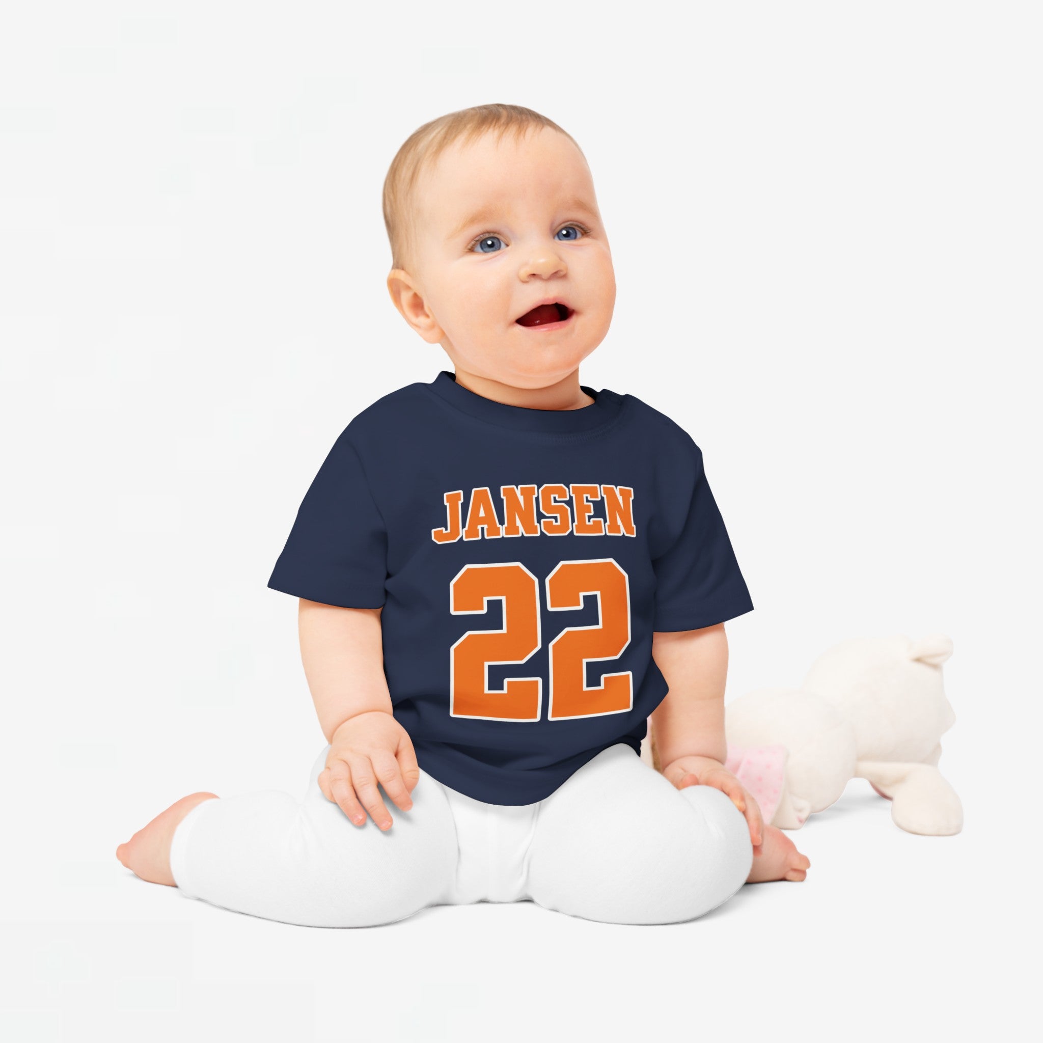 Baby T-shirt voor EK, WK en Koningsdag - Personaliseer met Naam & Rugnummer (Voorkant)