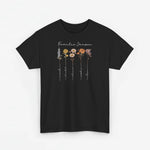 Zwart t-shirt met Familie Janssen en bloemenprint, korte mouwen