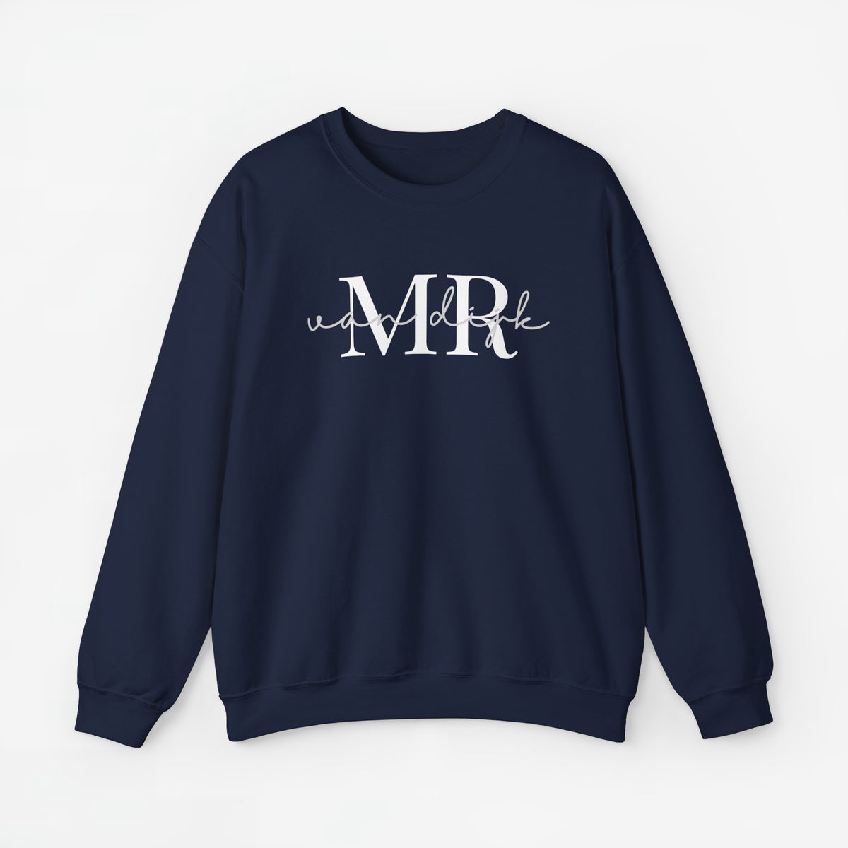Gepersonaliseerde sweatshirt donkerblauw met opdruk “MR” op de borst