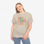 Beige oversized t-shirt met ronde hals en 'BEST EVER' bloemenprint op de borst