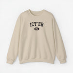 Beige sweater met ronde hals en borstprint “ICT’ER” met “NL”