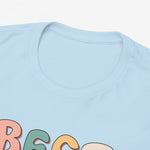 Lichtblauwe T-shirt met ronde hals en close-up van 'BEST EVER' print