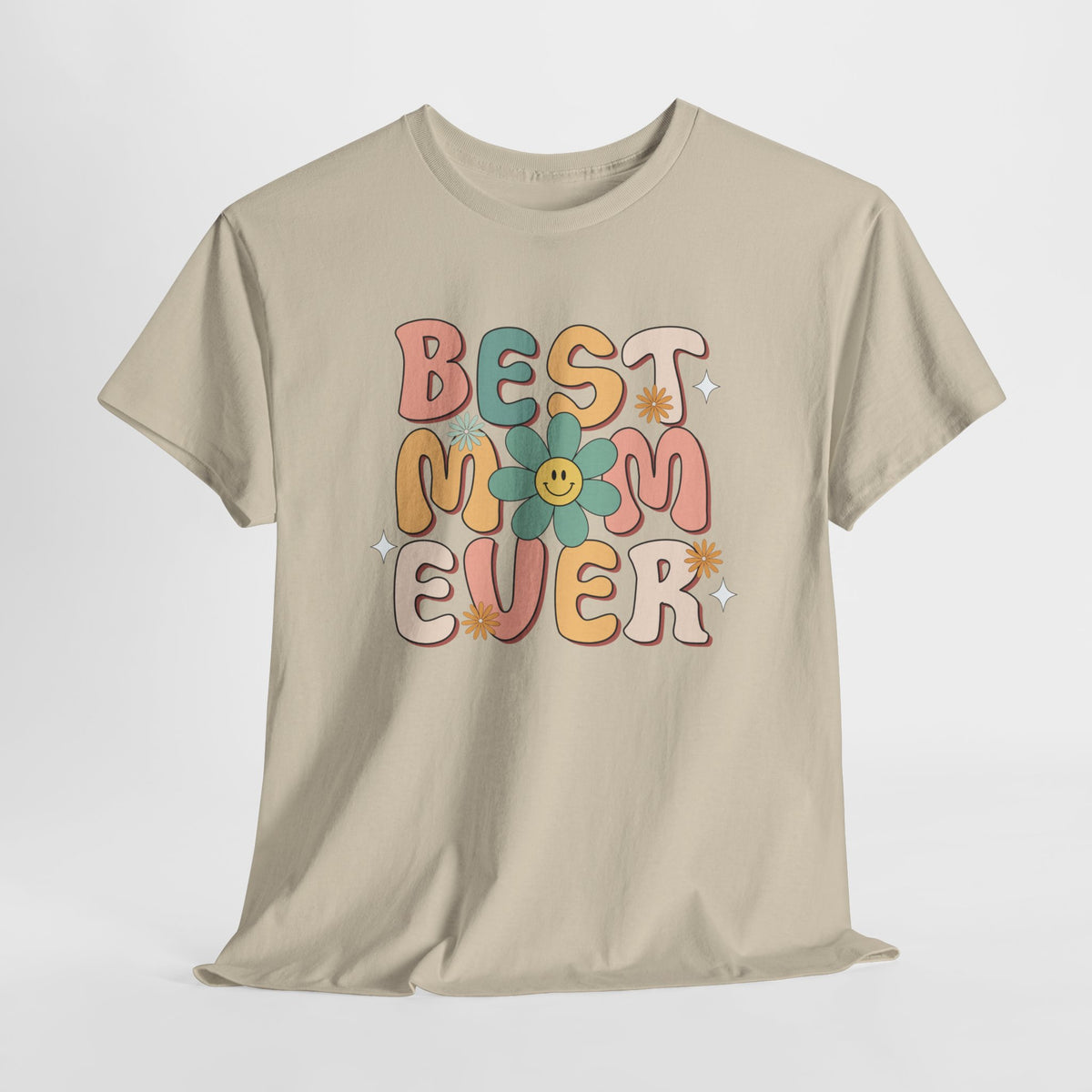 Beige t-shirt met ronde hals en 'BEST EVER' bloemen- en tekstprint op de borst