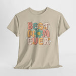 Beige t-shirt met ronde hals en 'BEST EVER' bloemen- en tekstprint op de borst