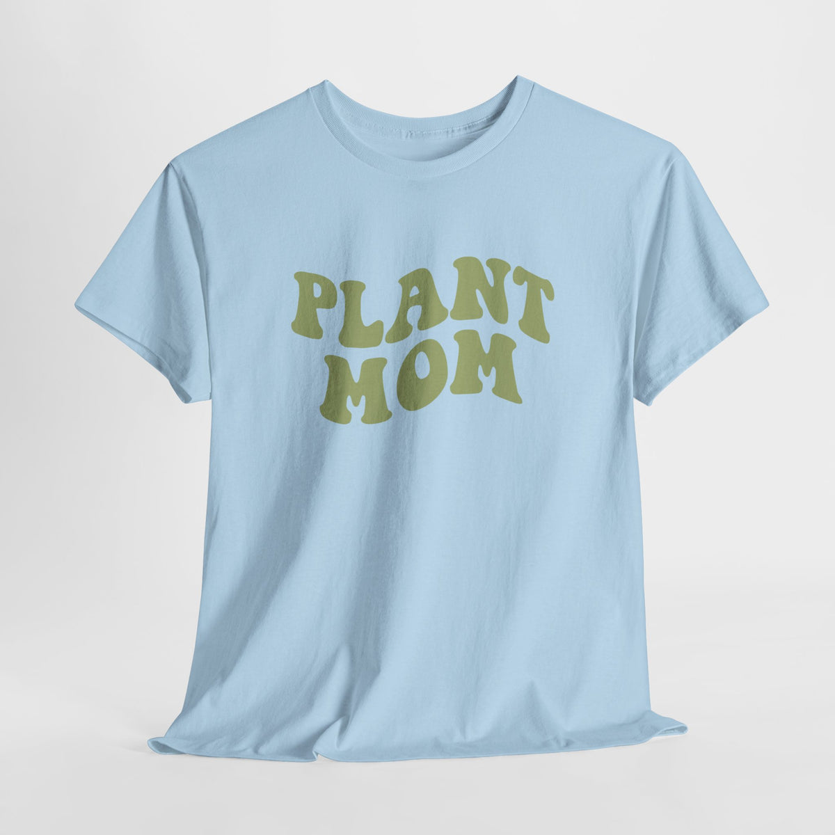Lichtblauwe oversized T-shirt met groene 'PLANT MOM'-print voorop