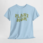 Lichtblauwe oversized T-shirt met groene 'PLANT MOM'-print voorop