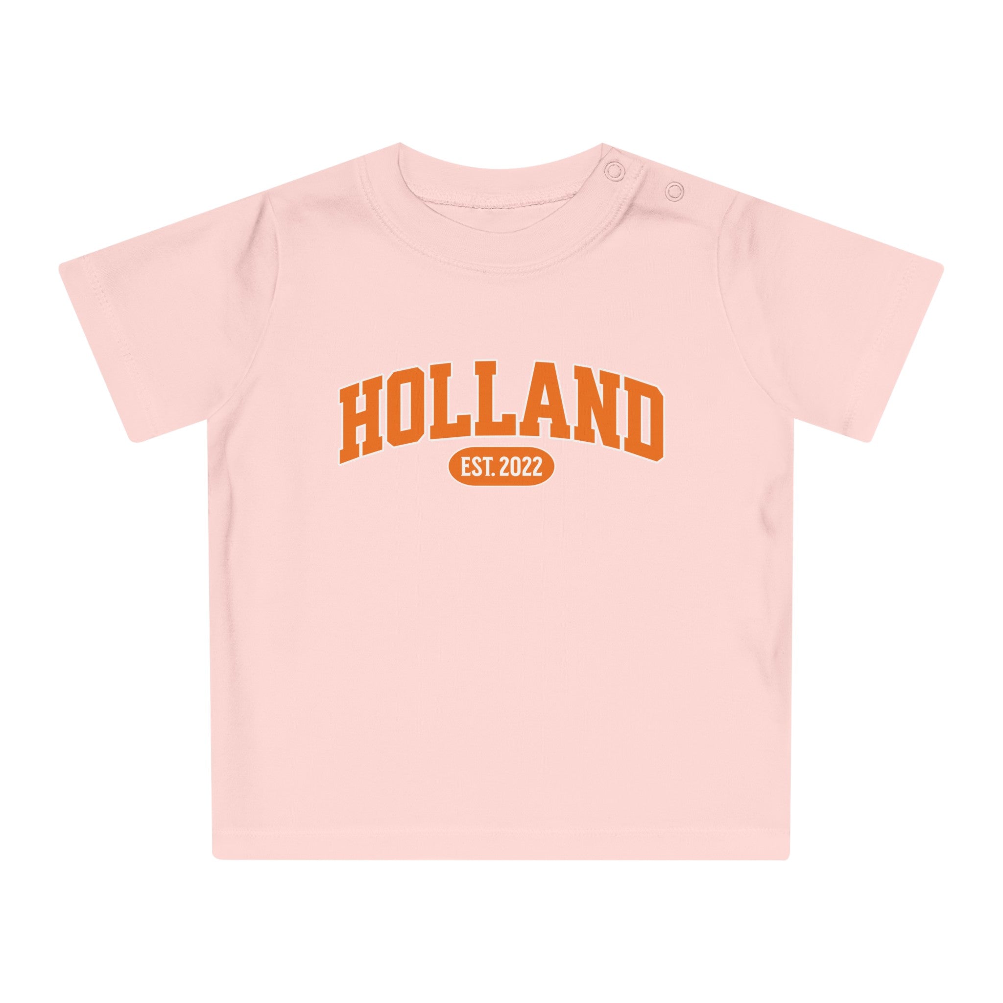 Baby T-shirt voor EK, WK en Koningsdag - Personaliseer met Naam, Jaar & Rugnummer - HOLLAND