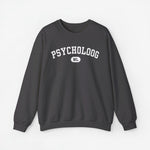 Grijze sweater met ronde hals en PSYCHOLOGOOG NL-print op de borst