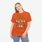 Oranje oversized T-shirt met frontprint van cartoon-burger met kroon en ‘WILLIE’