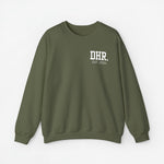 Olijfgroene sweater met opdruk DHR. EST 2024