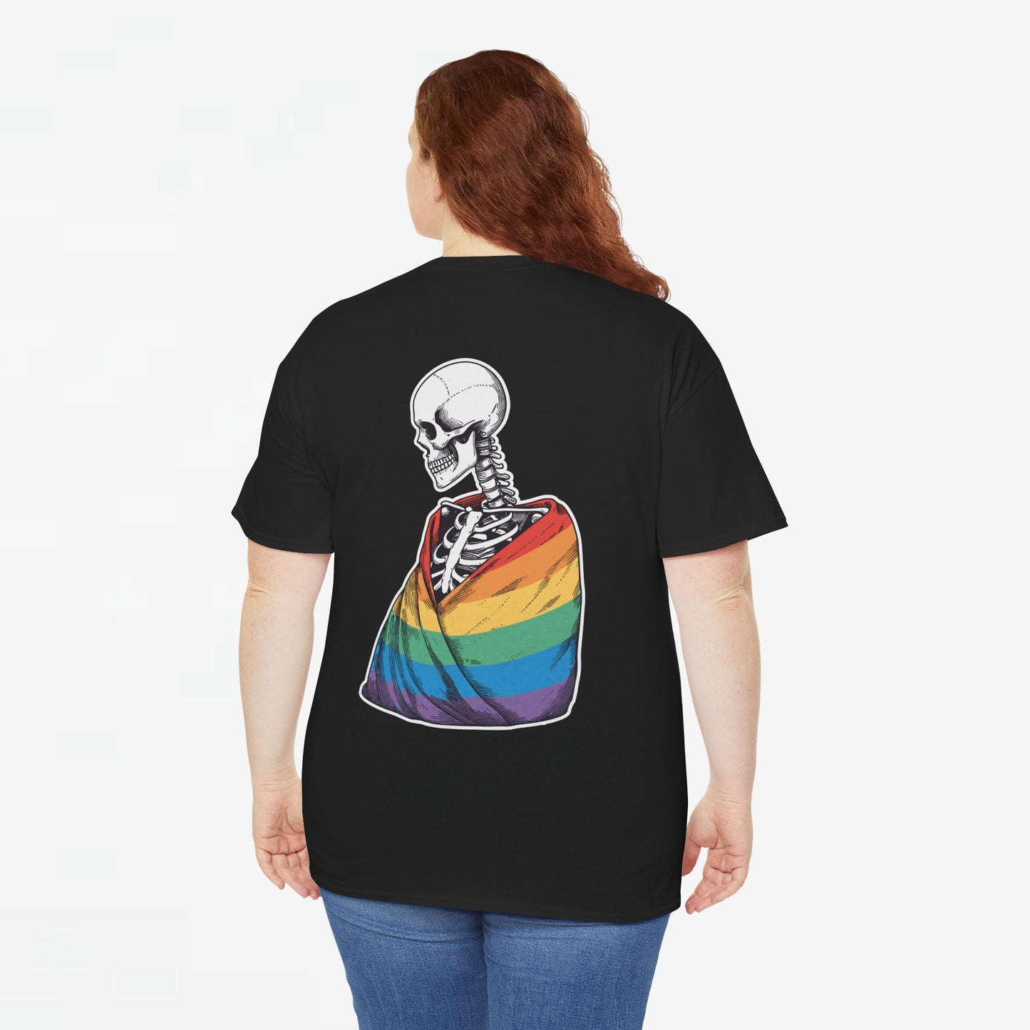 Gay Pride T-shirt - Skelet Regenboog Pride Vlag - Back Print - Oversized #76