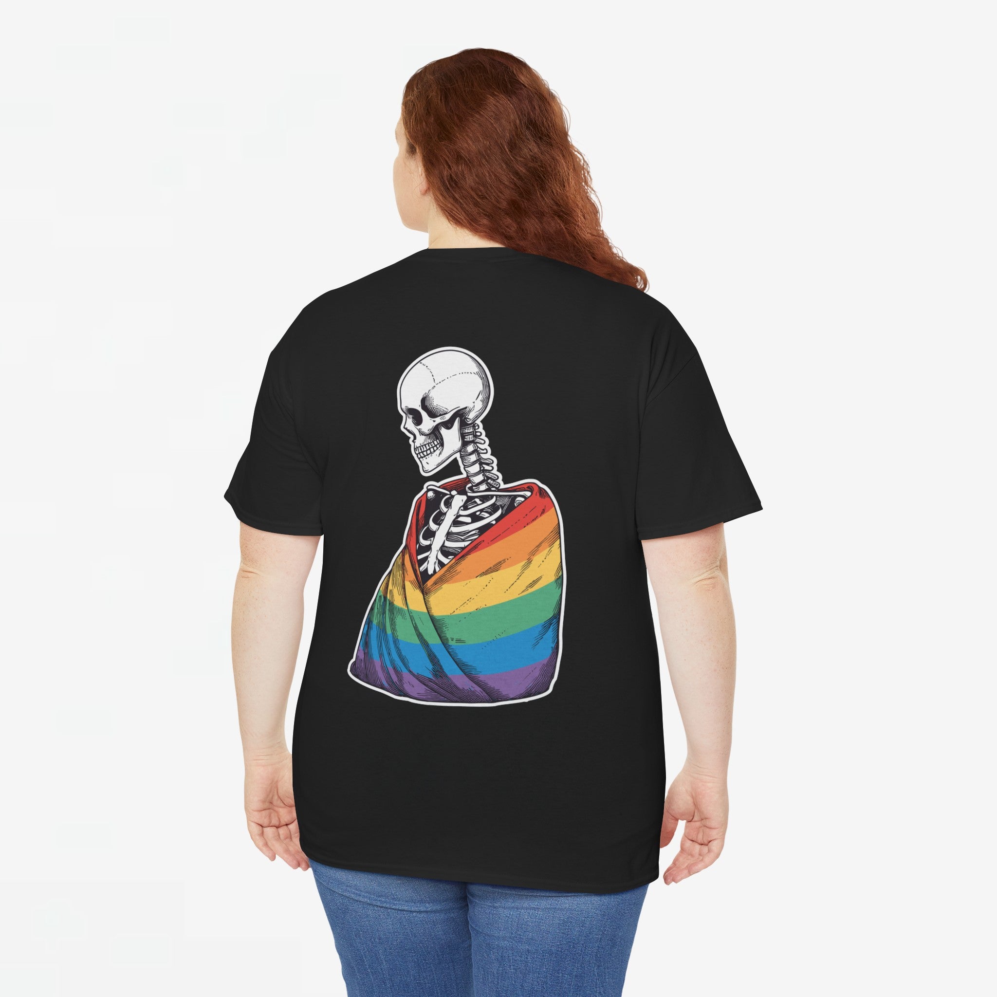 Gay Pride T-shirt - Skelet Regenboog Pride Vlag - Back Print - Oversized #76