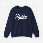 Sweatshirt navy met opdruk 'Hubby' en lange mouwen, ronde hals.