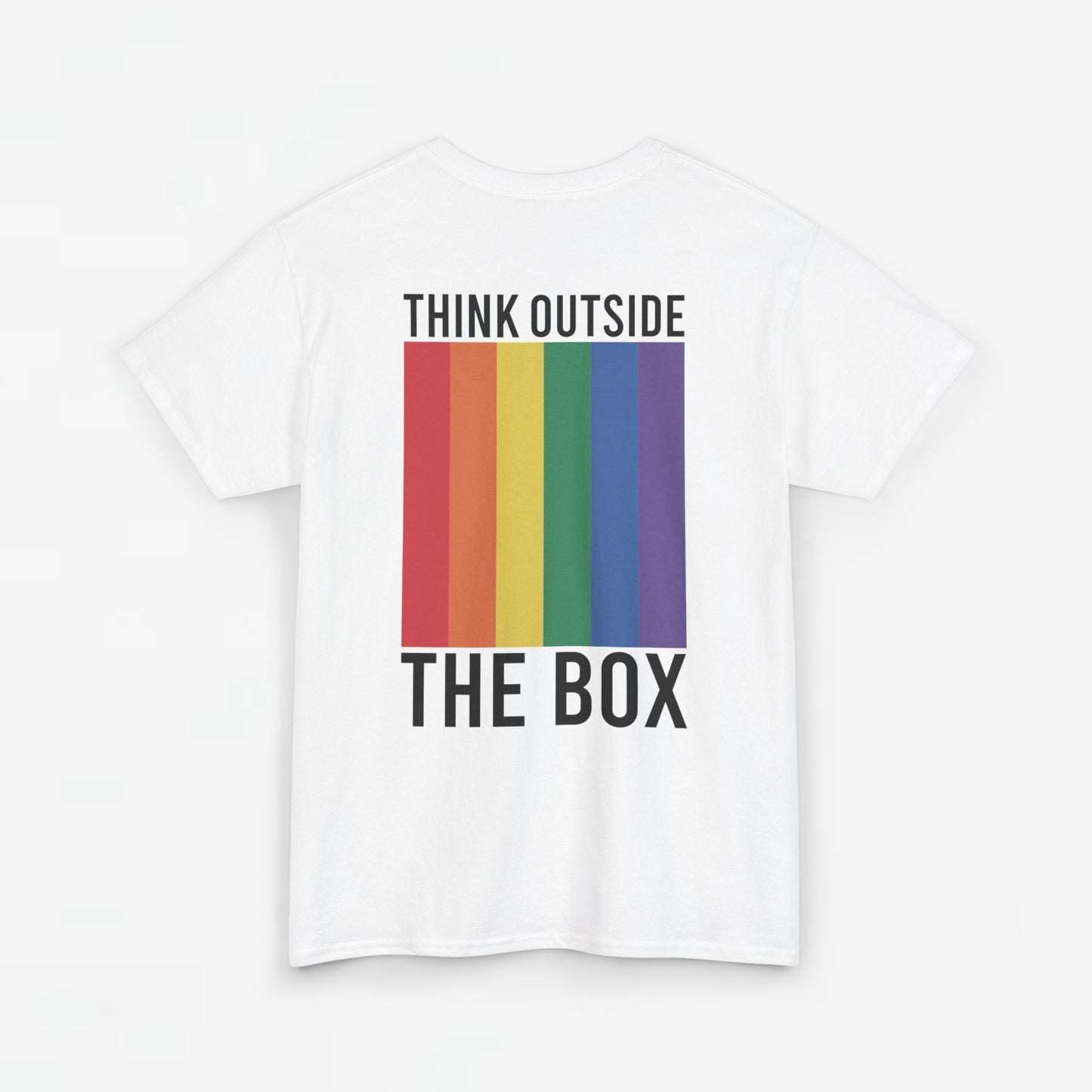 Gay Pride T-shirt - Think Outside The Box (zwarte tekst) - Back Print - Oversized #29