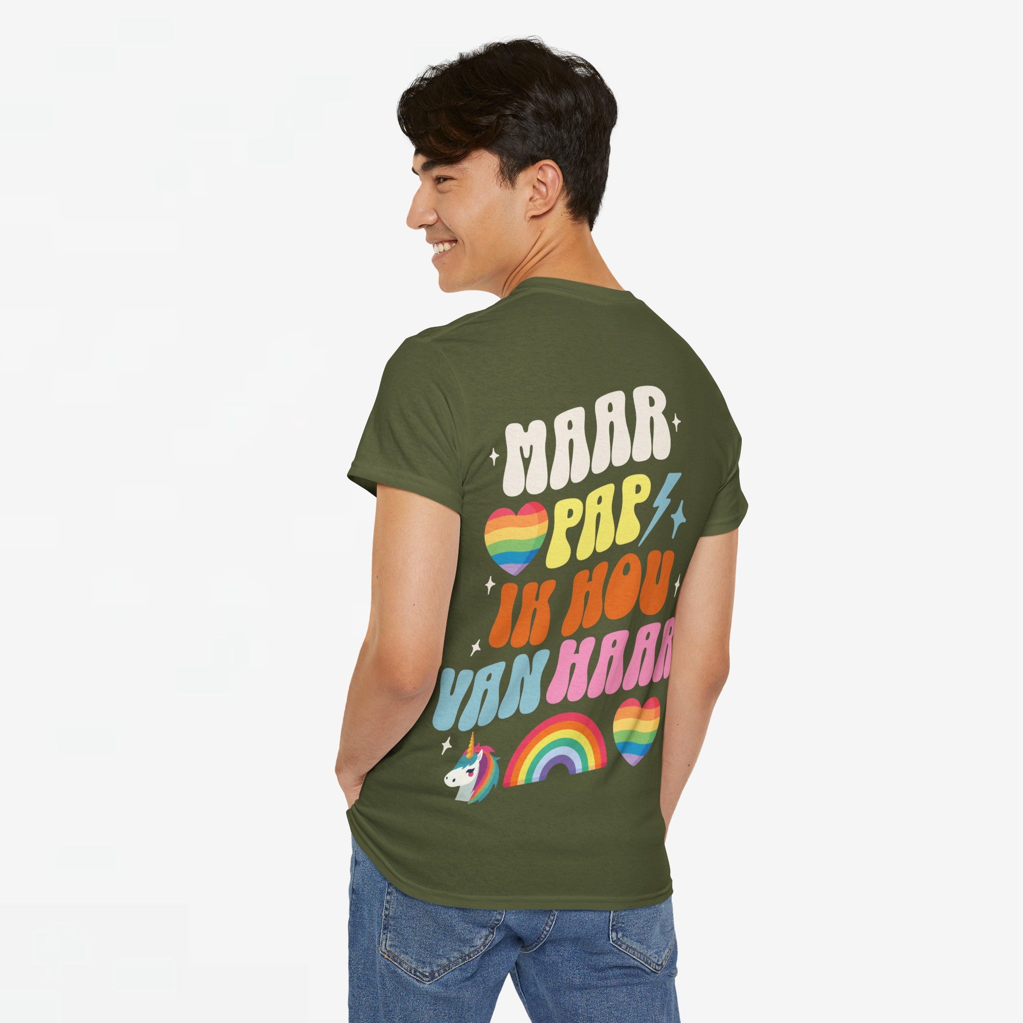 Gay Pride T-shirt - Maar Pap, Ik Hou Van Haar Eenhoorn - Back Print - Oversized Tee