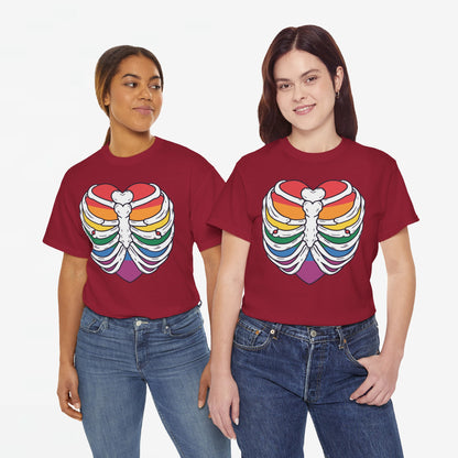 Gay Pride T-shirt - Skelet Regenbooghart - Oversized #67